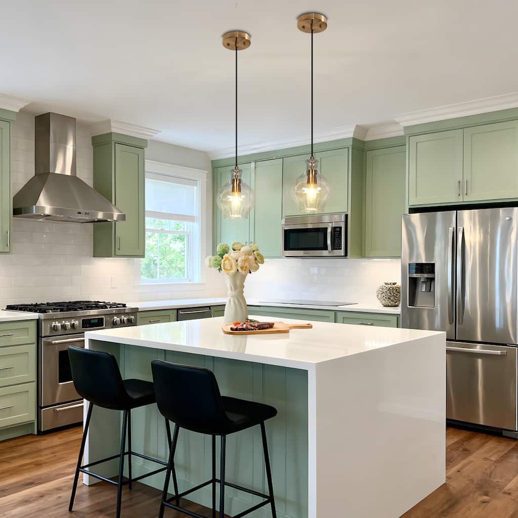 Coria Mid-century Modern Brass 1-Light Chic Dimmable Kitchen Pendant with Fluted Glass