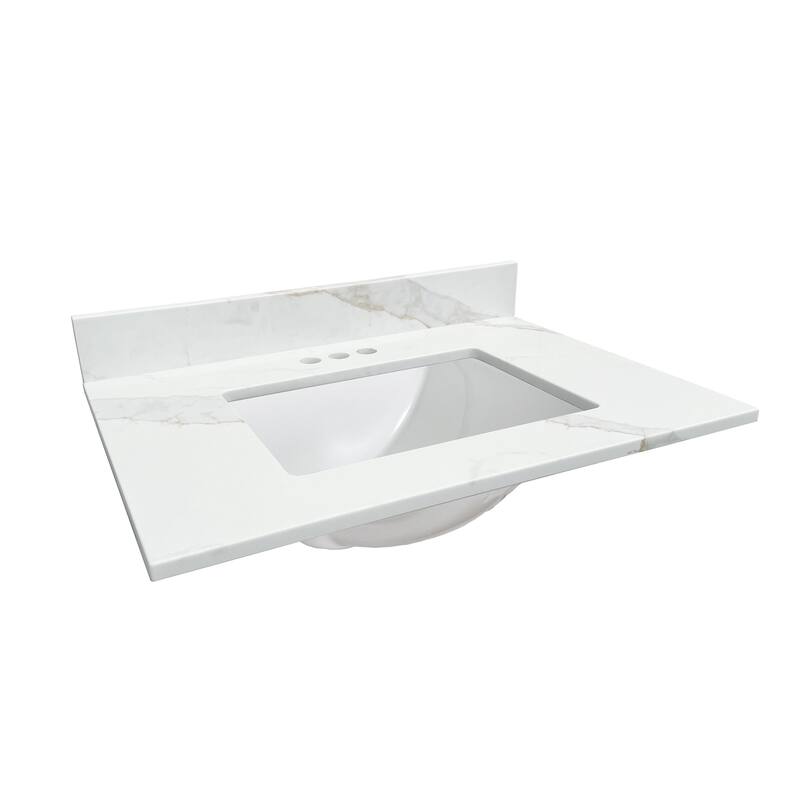 Calesco Calacatta Quartz Bathroom Vanity Top with Sink and Backsplash