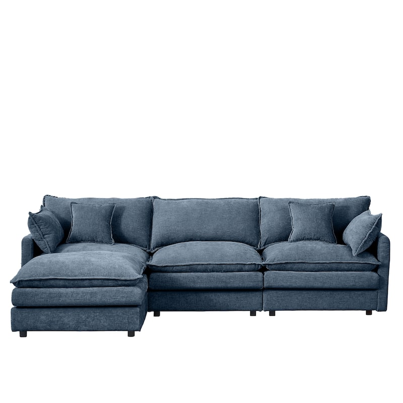 Chenille Chaise Sectional Sofa with Ottoman and 3-layers Cushions