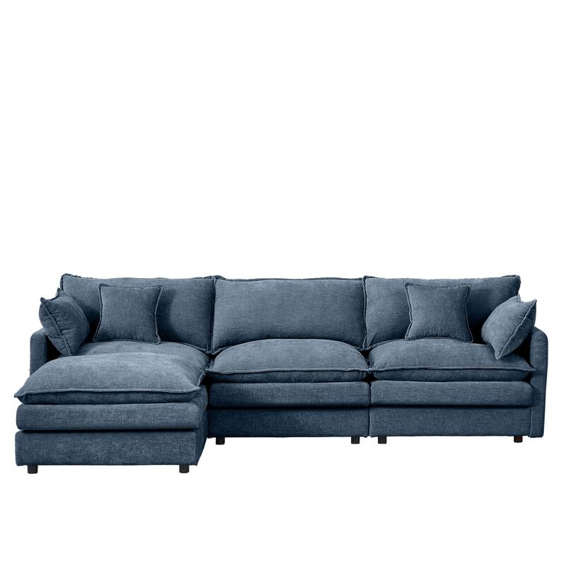 GDFStudio - Chenille Modular 3-Seater 102" L-Shaped Sectional Sofa with Ottoman
