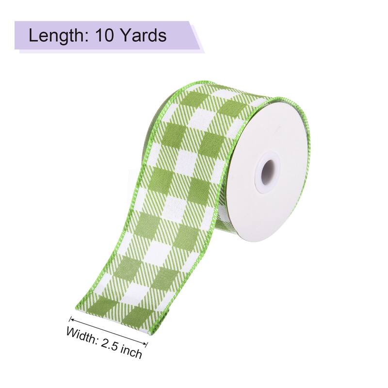 Plaid Check Ribbon, Wired Edge Gingham Ribbon for Gift Wrapping, Christmas Decoration - Green - 2.5 Inch x 10 Yards
