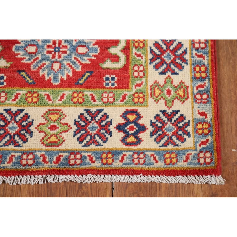 Traditional Geometric Red Kazak Foyer Rug Handmade Wool Carpet - 2'0" x 3'0"