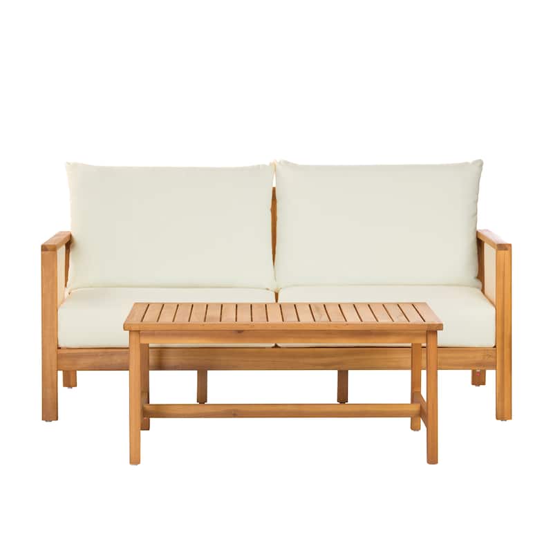 Christopher Knight Home - Nancy 2-Piece Outdoor Acacia Wood Loveseat and Coffee Table Seating Set