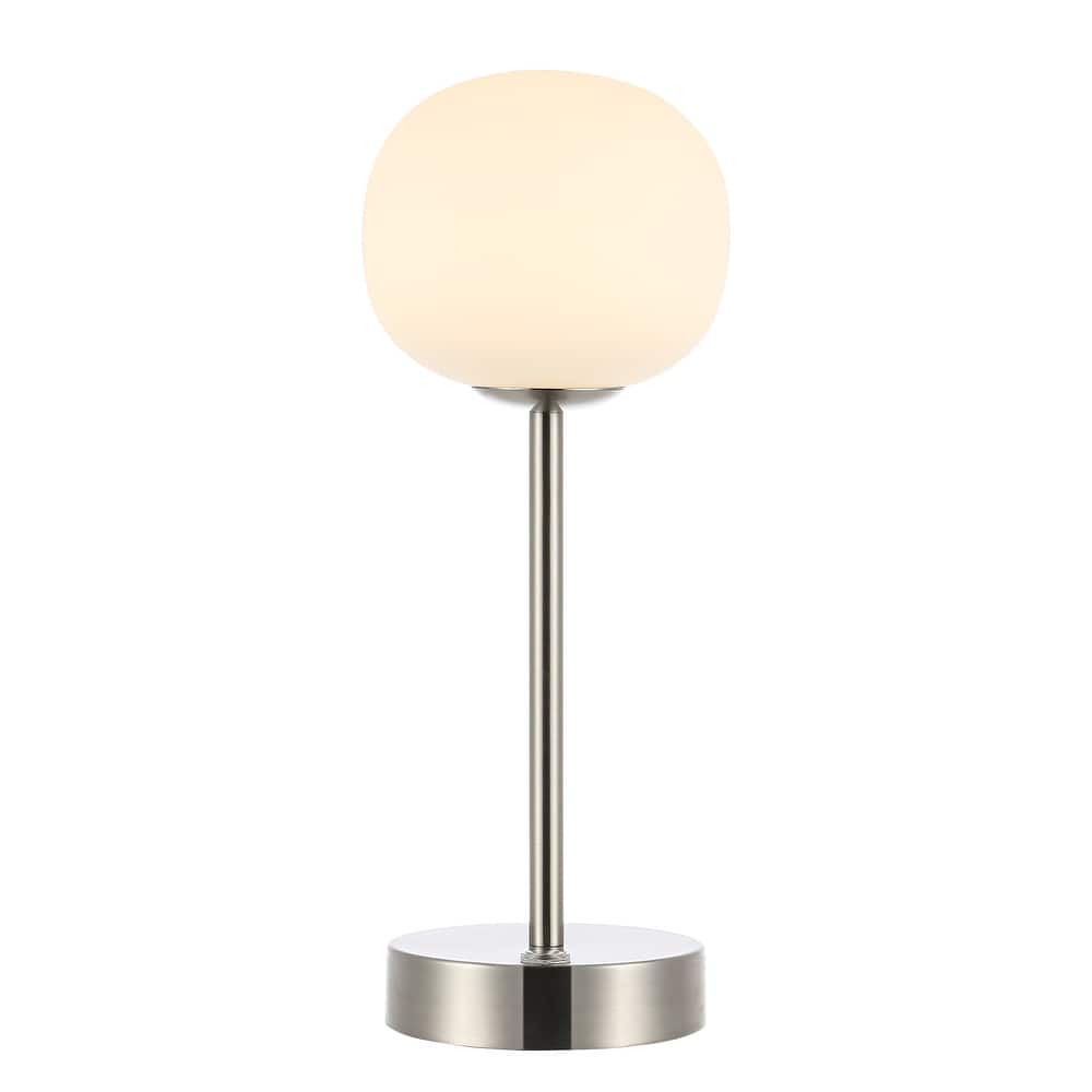 Xavier 12.25" Modern Minimalist Iron Wireless Rechargeable Integrated LED Table Lamp, Nickel/White by JONATHAN Y