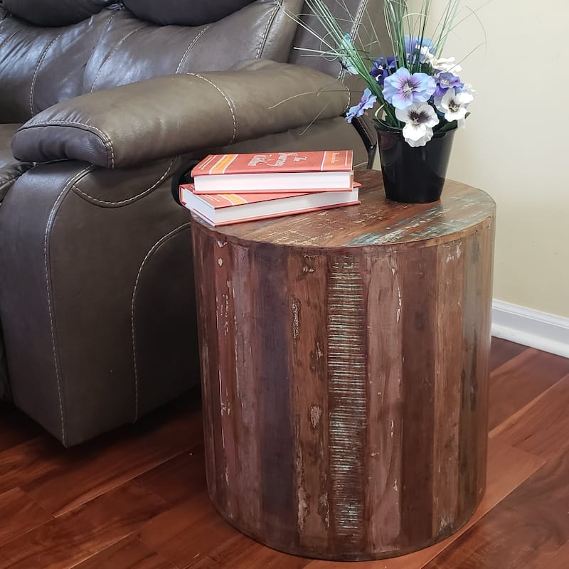 Reclaimed Wood round Cylindrical shaped 18 inch Side table, Accent Table, End Table or Plant Stand.