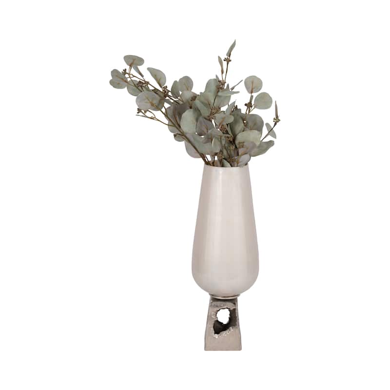 Sagebrook Home Glass and Metal Aluminum Vase with Sculptural Base
