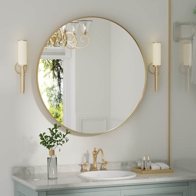 Wall Mirror Vanity Mirror Bathroom Mirror with Metal Frame(1 Piece) - 30W * 30H Inches - Gold