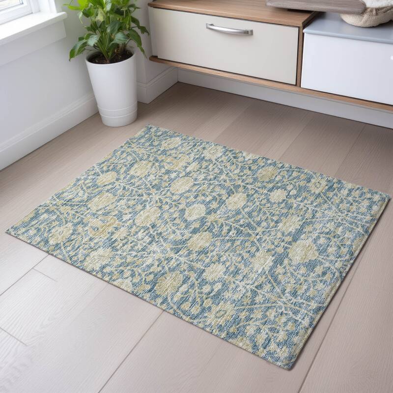 Premium Washable Super Soft Vintage Traditional Mayfield Rug - Sky - 1'8" x 2'6"