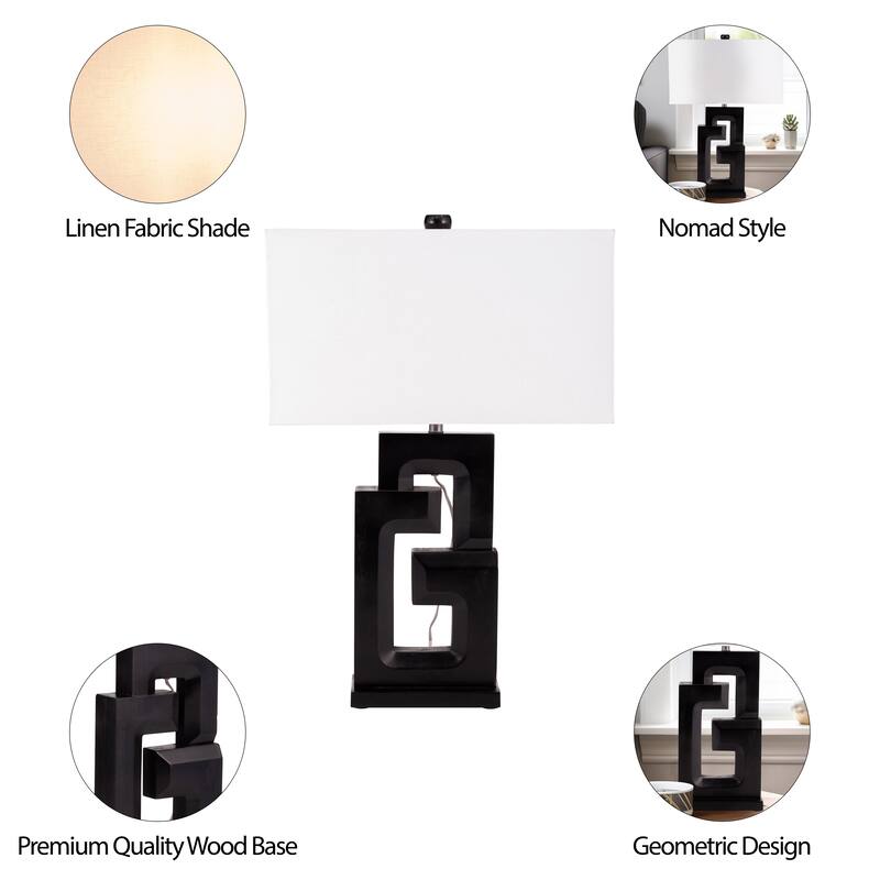 Sagebrook Home Modern Neutral Wood, 27"H Geometric Black Table Lamp - 18" x 10" x 27" - 18" x 10" x 27"