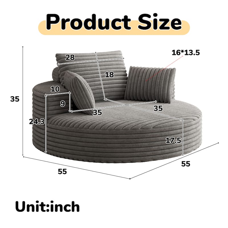 55 Inch Corduroy 360 Degree Swivel Sofa Chair for Living Room