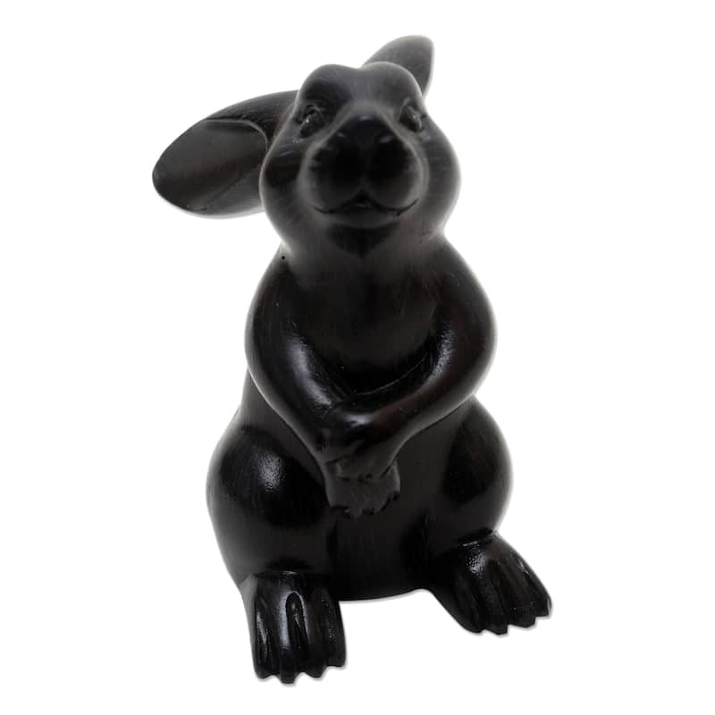 Novica Handmade Adorable Rabbit In Black Wood Sculpture - 5.5" H x 5" W x 2.8" D