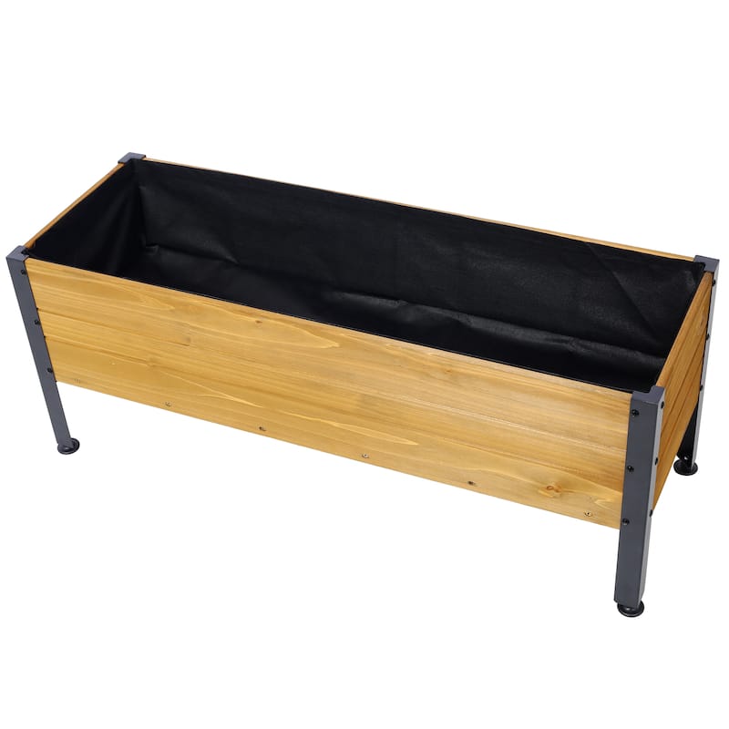 Anmytek Elevated Wooden Planter Box with Metal Legs, Weather Resistant Natural Wood, Adjustable Feet,Raised Garden Bed for Patio