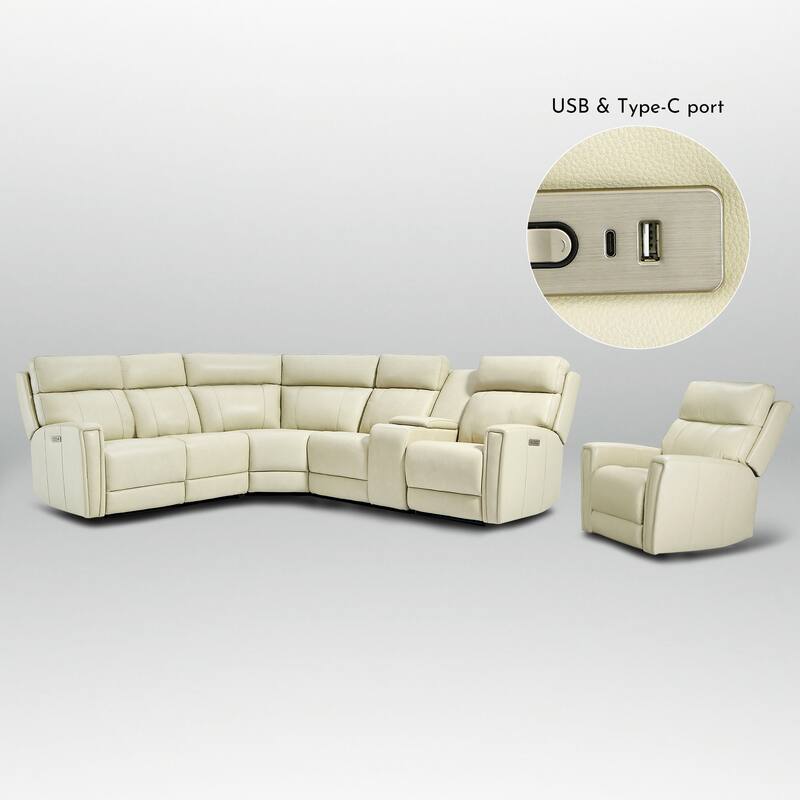 104" W 6 Seater Genuine Leather Power Sectional Sofa and Recliner Set with Dual Power, Zero Gravity, 1 Power Armlesschair