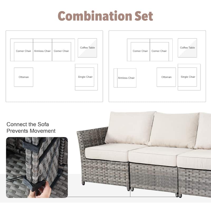XIZZI 10-piece Outdoor Patio Furniture Rattan Wicker Conversation Sofa Set with Fire Pit