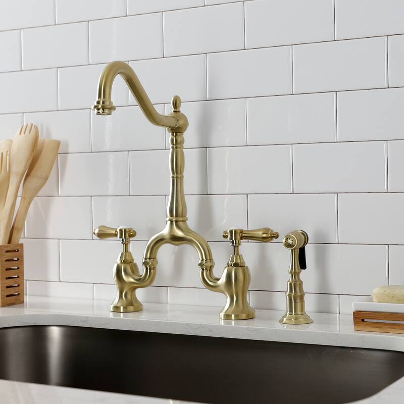 Kingston Brass Heirloom Bridge Kitchen Faucets with Brass Sprayer