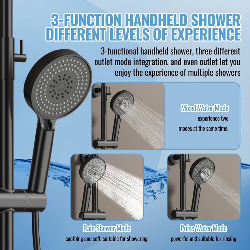 4-Function Thermostatic Rainfall Shower System with Rough-In Valve, Rain Mixer Shower Combo Set