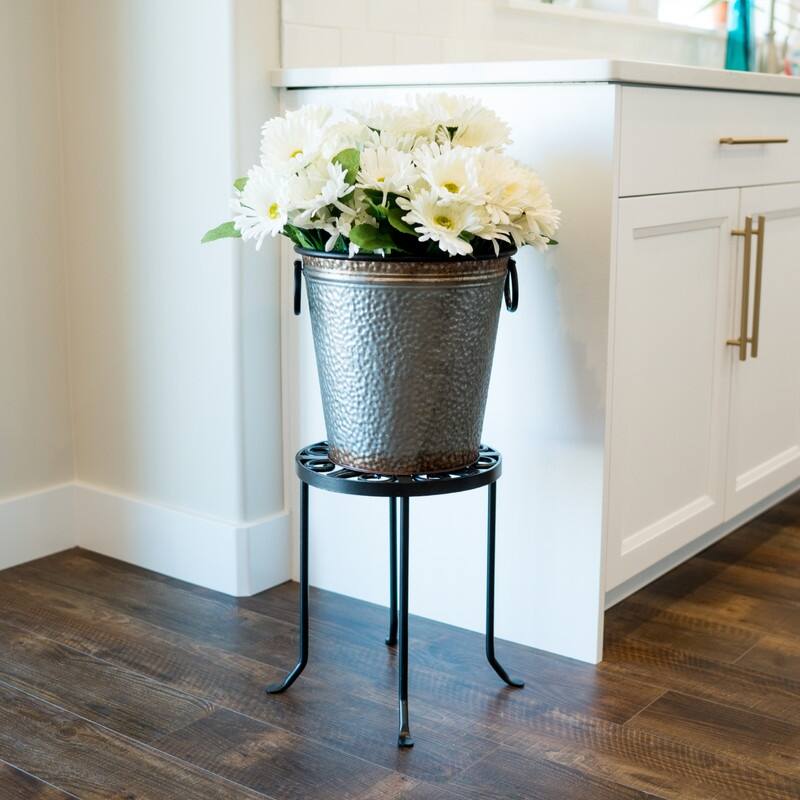 Achla Designs Round Trivet Plant Stand, 14 Inch Tall, Graphite Powder Coat Finish