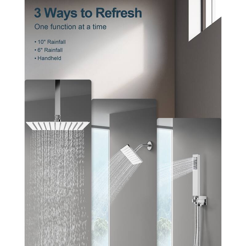 GRANDJOY Dual Shower Heads 10 Inch Ceiling Mounted Rainfall Shower System with Rough-in Valve