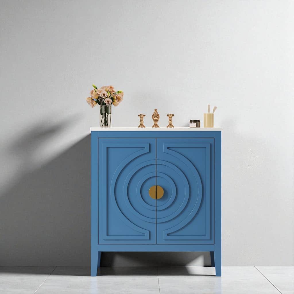 30" Bathroom Vanity with Sink, Blue Mid-Century Storage Cabinet, Soft-Close Doors, 1 Drawer & Adjustable Shelf