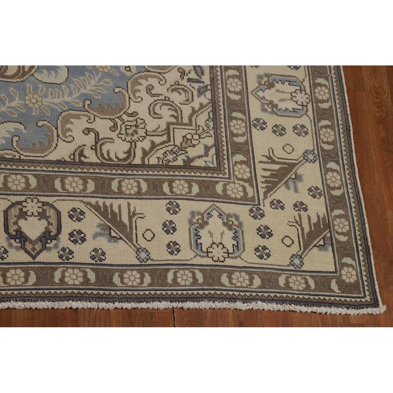 Medallion Tabriz Persian Square Area Rug Hand-Knotted Wool Carpet - 9'2"x 9'6"