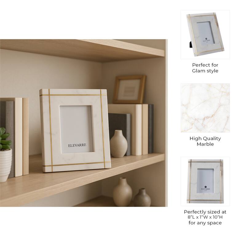 Marble Stone Frame with Inlaid Detail Modern Glam Decorative Accent