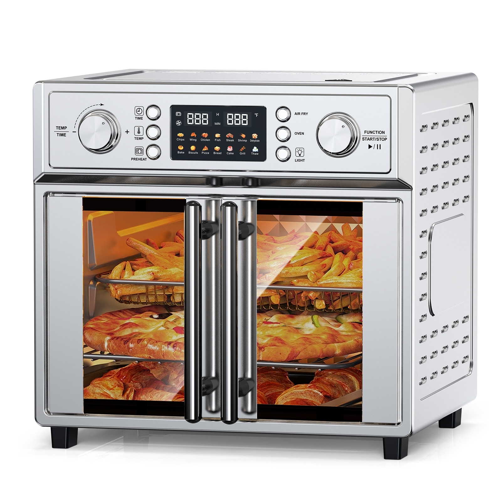 26QT Large Capacity French Double-Door Air Fryer Convection Toaster Oven, 1700W, 14 Preset Menus, 7-in-1 Multi-Function