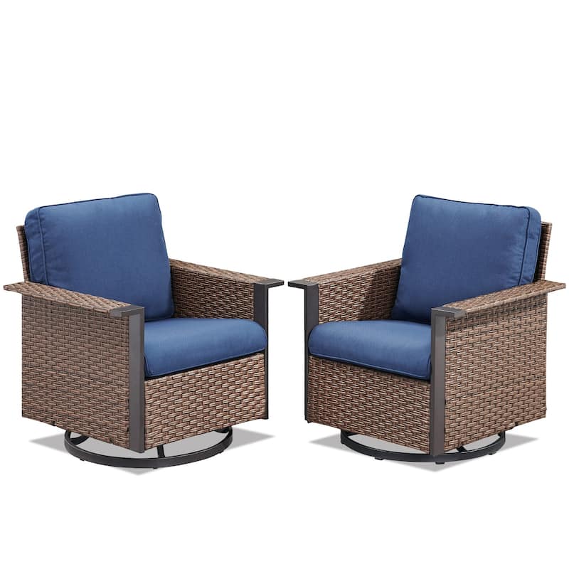 Pocassy Outdoor Wicker 2-Piece Swivel Chair with Cushion