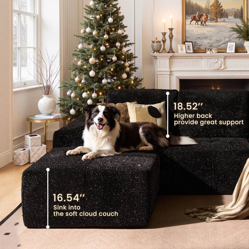 HOOOWOOO Modern Sparkly Velvet Fabric Chaise Sofa Couch with Ottoman