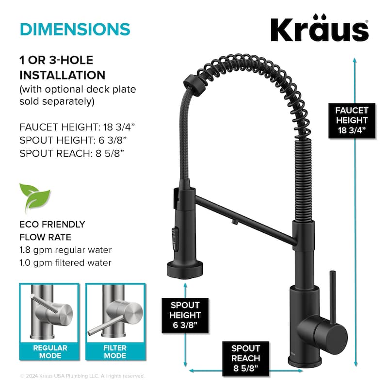 Kraus FS-1001-KFF-1610 Bolden 1.8 GPM Single Hole Pre-Rinse Pull Down