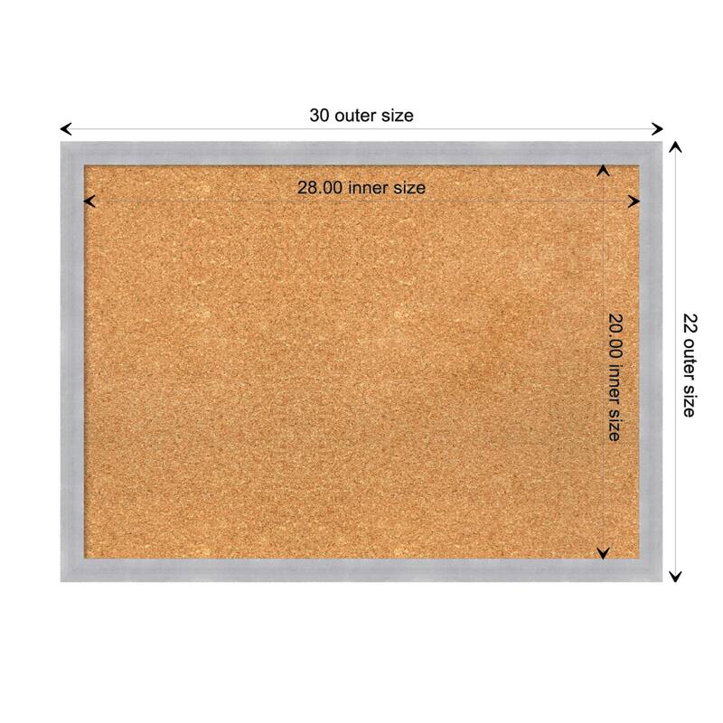 Grace Narrow Framed Natural Corkboard Bulletin Board - Grace Brushed Nickel Narrow - Board Size 28x20
