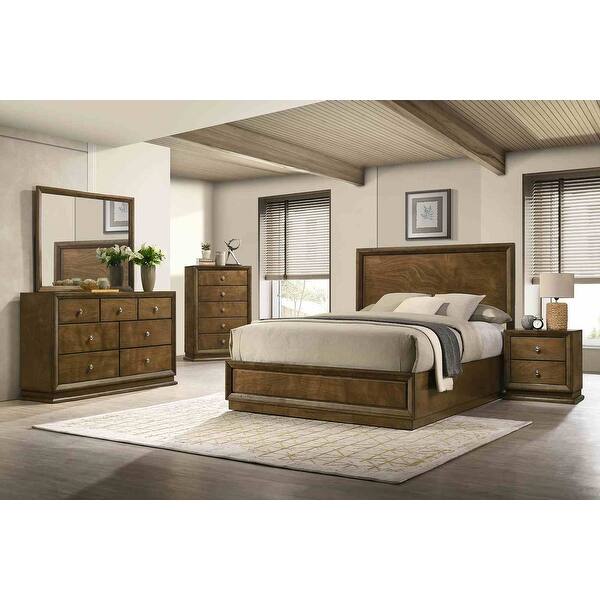 slide 2 of 5, Walnut Finish Transitional Bedroom Furniture Set Bed Nightstand Dresser Mirror Chest