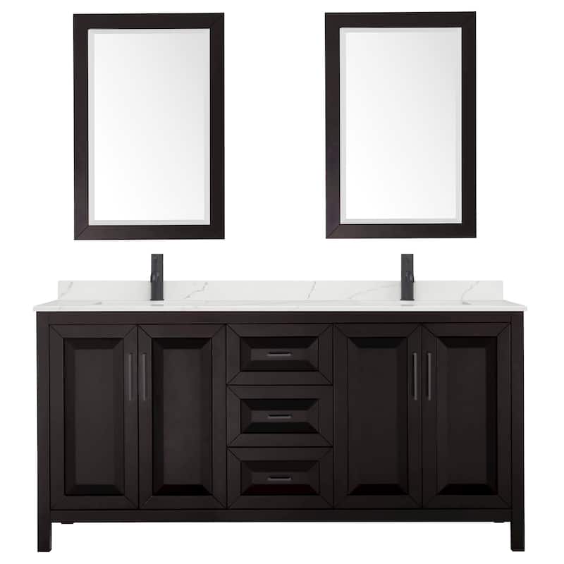 Daria 72-inch Double Vanity, Single Hole Quartz Top, 24-inch Mirrors