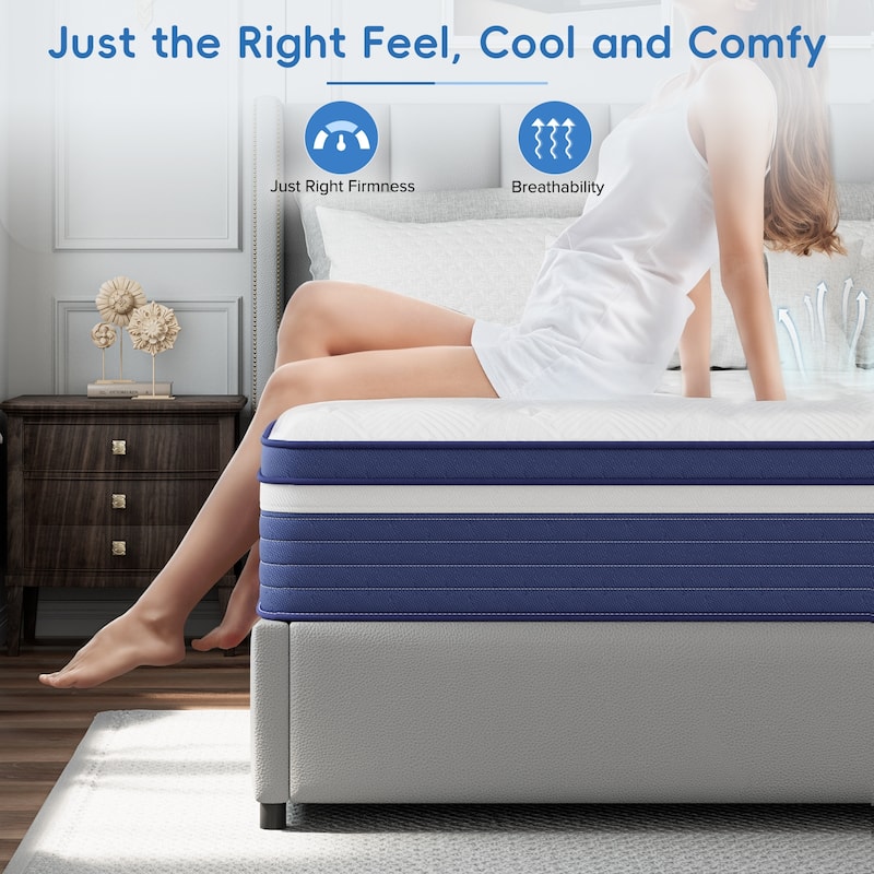 IFLUOUS 10in. Innerspring Hybrid Cooling and Breathable Medium Firm Mattress with CertiPUR-US, SGS and OEKO-TEX Certified