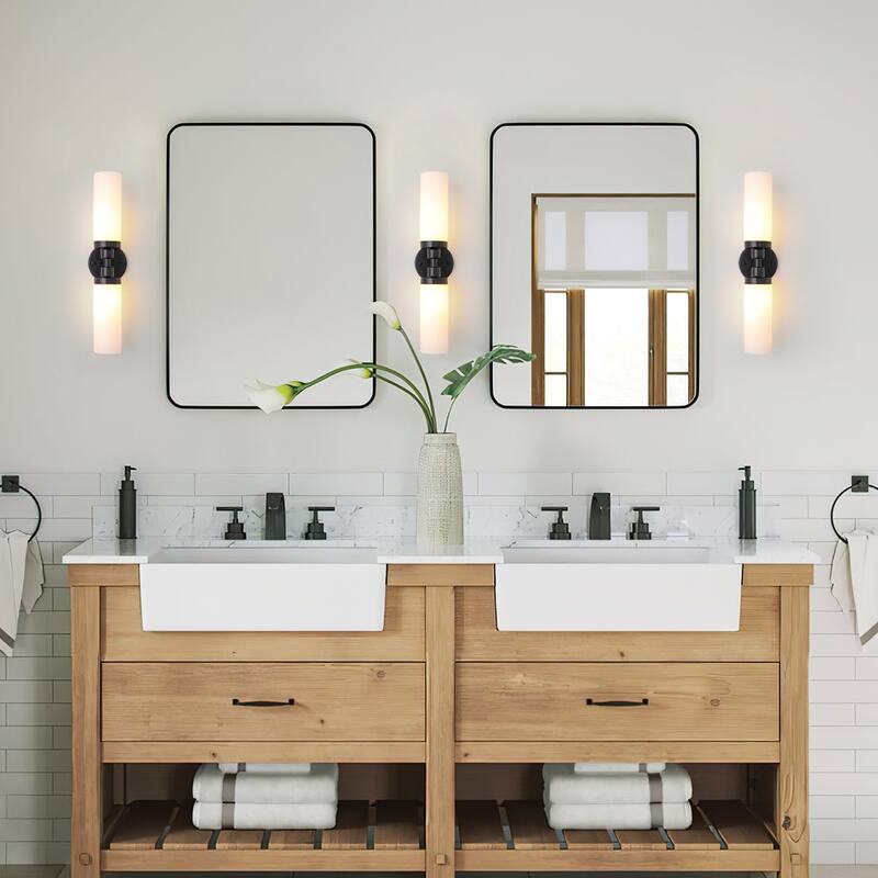 Modern 2-Light Cylinder Milk Glass Vanity Light