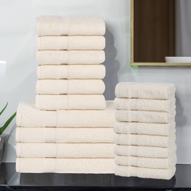 Superior Franklin Cotton Lightweight 18-Piece Assorted Towel Set - Ivory