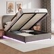 preview thumbnail 32 of 35, Upholstered Queen Hydraulic Storage Bed with RGB LED Light - Elegant Green Velvet Design