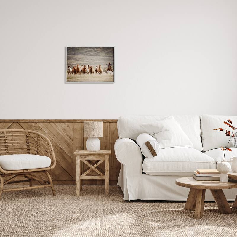 Stupell Cowboy Herding Horses Framed Giclee Art Design by PBurchettePhoto