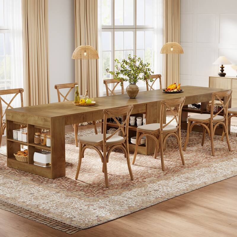 70.87-Inch Dining Table for 6 to 8 People, Wooden Kitchen Table with Storage Shelves for Dining Room