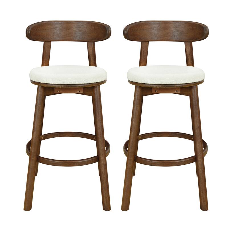 Christopher Knight Home - Ashley Contemporary Upholstered Round Cushion Bar Stools with Rubberwood Frame, Set of 2