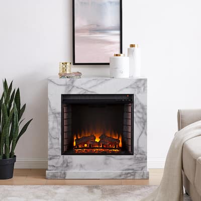 SEI Furniture Dejon Contemporary Electric Fireplace with Faux Stone Mantel