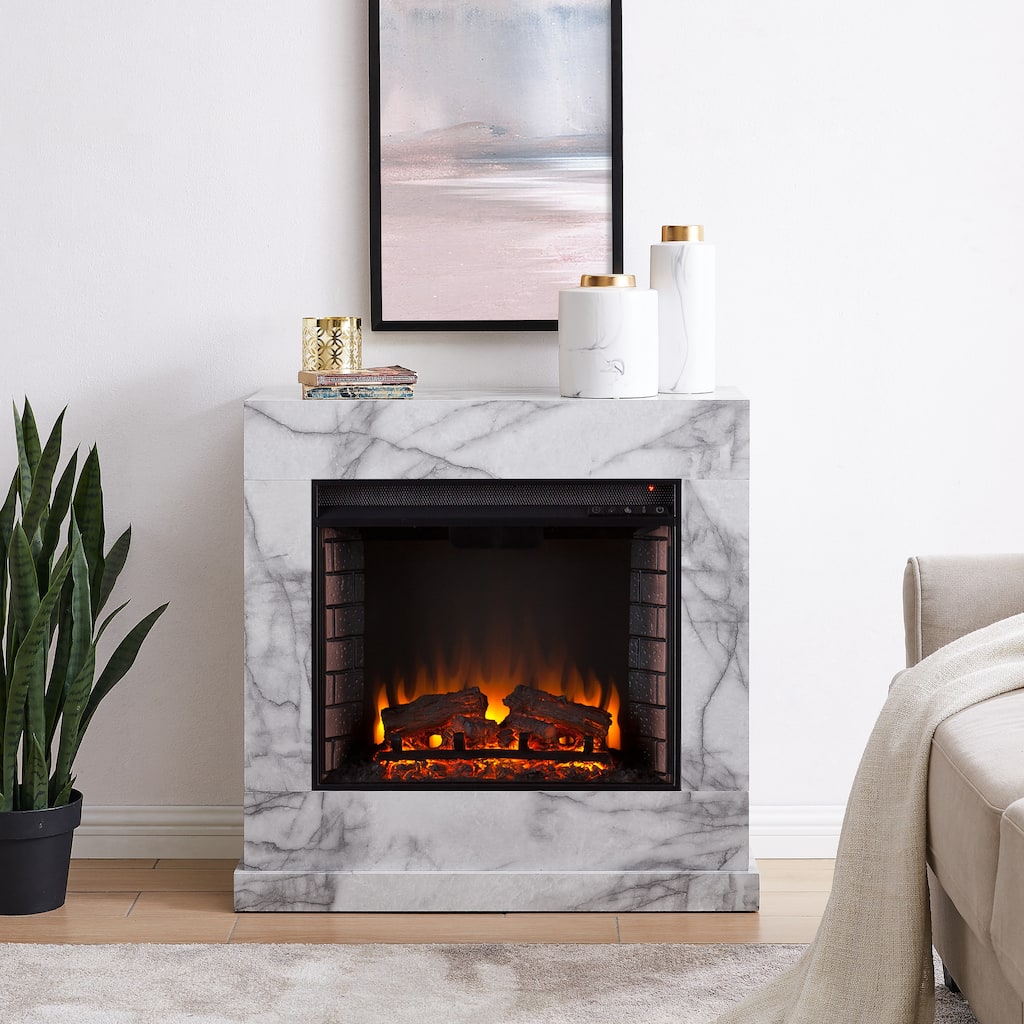 SEI Furniture Dejon Contemporary Electric Fireplace with Faux Stone Mantel