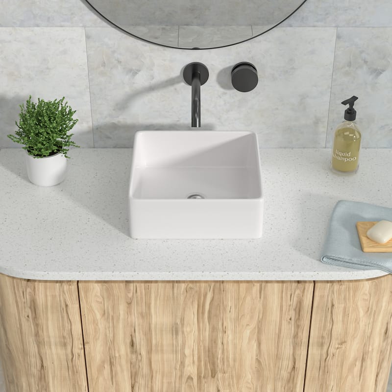 15 Inch Vessel Sink Square White Ceramic Bathroom Sink
