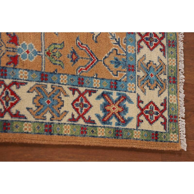 Orange Kazak Rug Hand-Knotted Wool Carpet - 3'5"x 4'10"