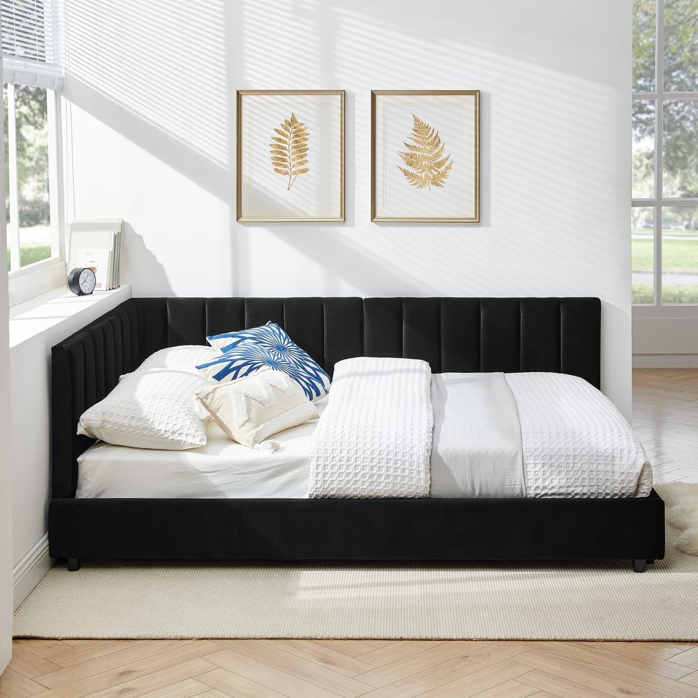 Full Size Daybed Upholstered Sofa Day Tufted Bed Frame with Wood Slats for Living Room Bedroom Guest Room, No Box Spring Needed