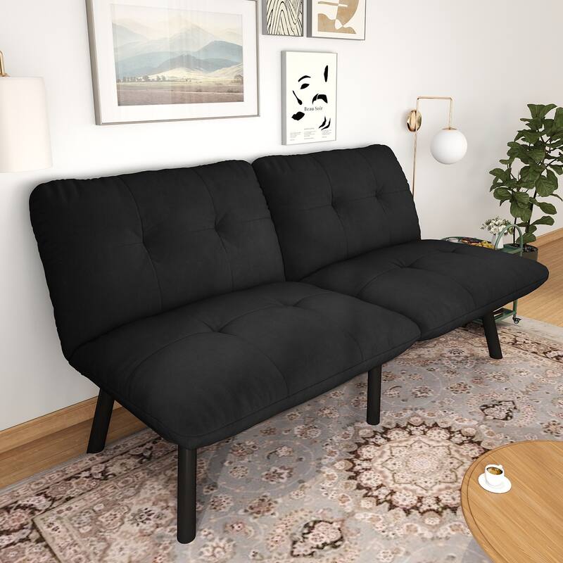 2-Seater Velvet Sleeper Sofa with Adjustable Backrest, Lounge Chair Bed with Foam Cushions, Portable Fold Out Chair Bed