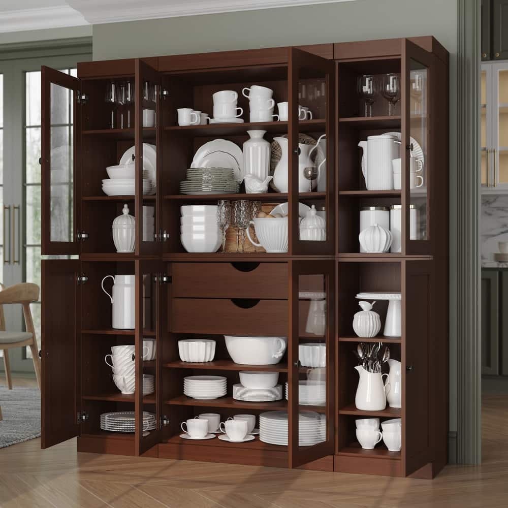 Palace Imports 100% Solid Wood Pantry China Cabinet with Glass & Shaker Doors, 2 Drawers, Adjustable Shelves