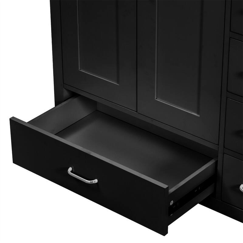 36'' Bathroom Vanity with Ceramic Sink Combo, Modern Bathroom Vanity Cabinet with 2 Soft Close Doors and 5 Storage Drawers
