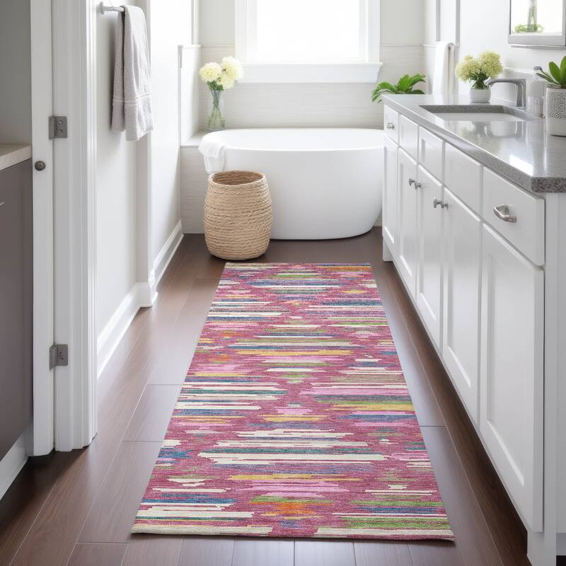 Machine Washable Indoor/ Outdoor Modern Trellis Chantille Rug