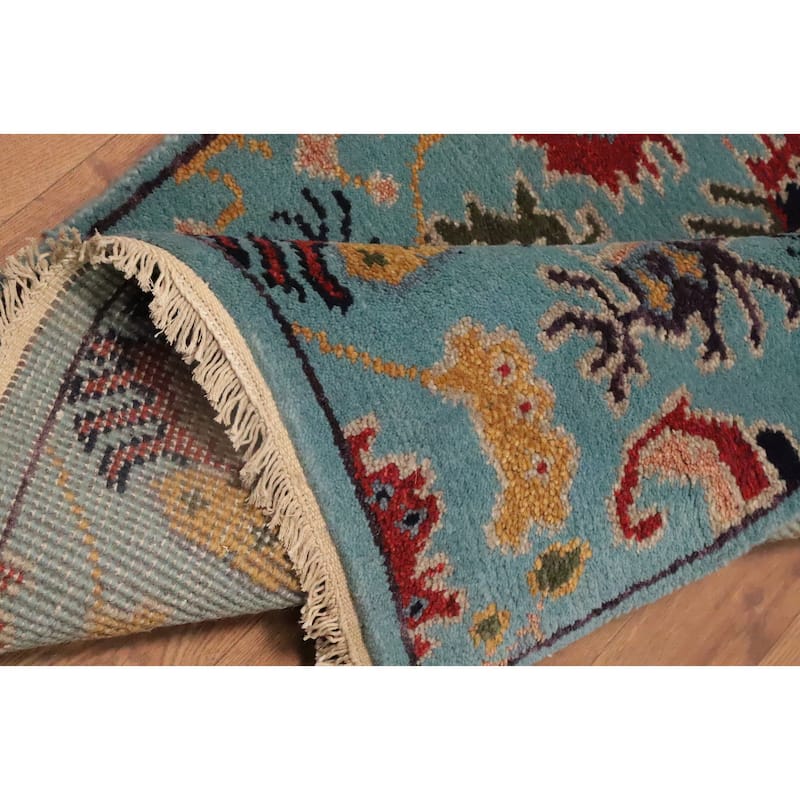 Hand Knotted Oriental 100% Wool Carpet Transitional All-Over Navy Blue & Blues Oushak Runner Rug - 7' 10'' X 2' 5''