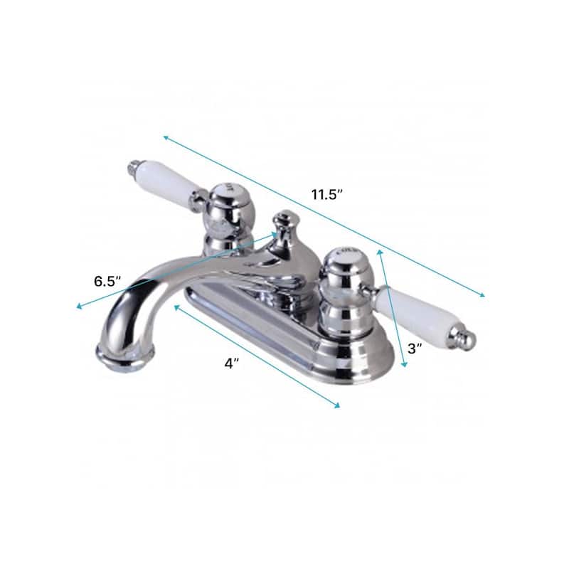 Chrome Polished Brass Centerset Bathroom Sink Faucet 4" L Lux Belle Style White Double Handles Hot and Cold Renovators Supply